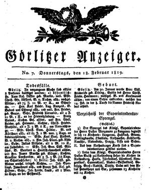 Görlitzer Anzeiger on Feb 18, 1819