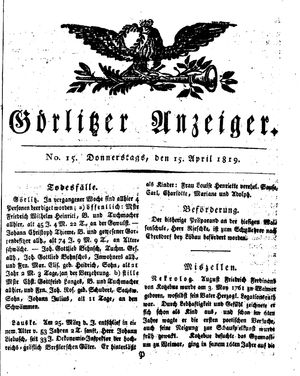 Görlitzer Anzeiger on Apr 15, 1819