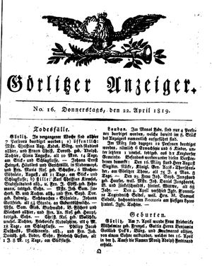 Görlitzer Anzeiger on Apr 22, 1819