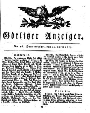 Görlitzer Anzeiger vom 22.04.1819