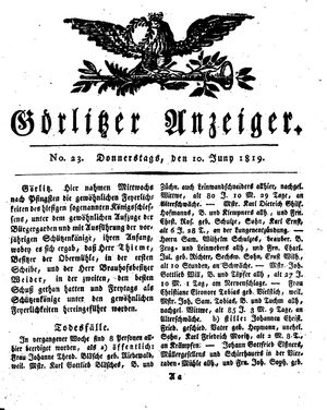 Görlitzer Anzeiger on Jun 10, 1819