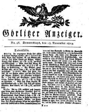 Görlitzer Anzeiger on Nov 18, 1819