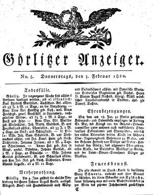 Görlitzer Anzeiger vom 03.02.1820