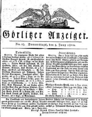 Görlitzer Anzeiger vom 08.06.1820