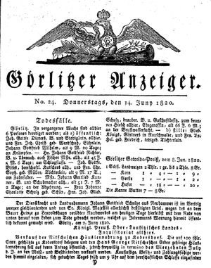 Görlitzer Anzeiger vom 15.06.1820