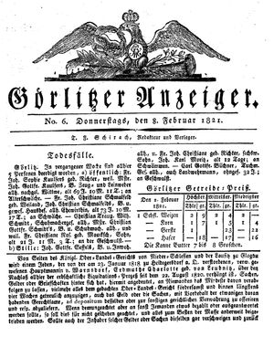 Görlitzer Anzeiger vom 08.02.1821