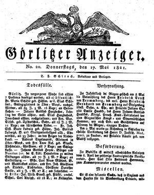 Görlitzer Anzeiger vom 17.05.1821