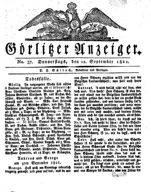 Görlitzer Anzeiger vom 13.09.1821