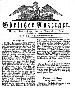 Görlitzer Anzeiger vom 27.09.1821