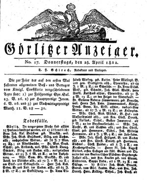 Görlitzer Anzeiger on Apr 25, 1822