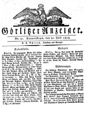Görlitzer Anzeiger vom 31.07.1823