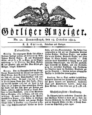 Görlitzer Anzeiger vom 14.10.1824