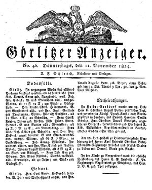Görlitzer Anzeiger on Nov 11, 1824