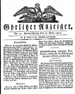 Görlitzer Anzeiger on Mar 31, 1825