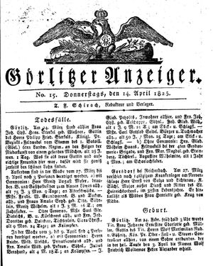 Görlitzer Anzeiger on Apr 14, 1825