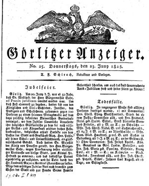 Görlitzer Anzeiger vom 23.06.1825