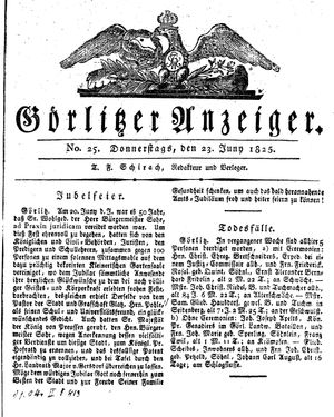 Görlitzer Anzeiger vom 23.06.1825