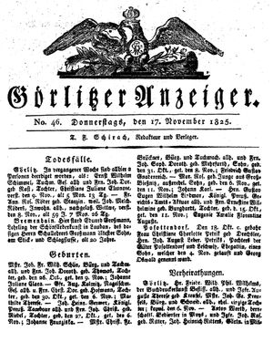Görlitzer Anzeiger on Nov 17, 1825
