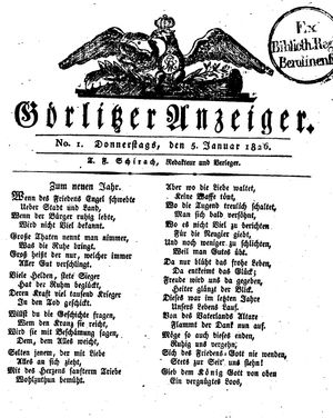 Görlitzer Anzeiger vom 05.01.1826