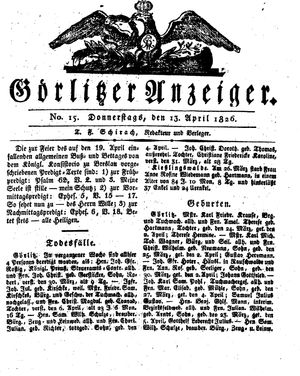 Görlitzer Anzeiger on Apr 13, 1826