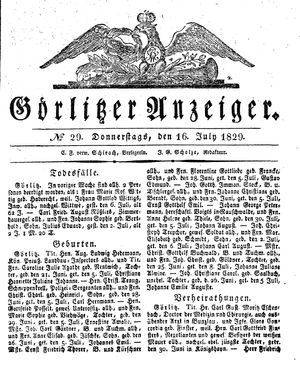 Görlitzer Anzeiger vom 16.07.1829