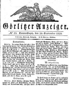 Görlitzer Anzeiger vom 24.09.1829