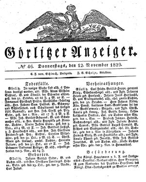 Görlitzer Anzeiger vom 12.11.1829