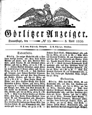 Görlitzer Anzeiger on Apr 8, 1830