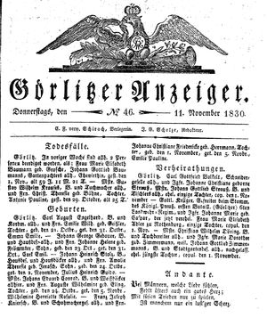 Görlitzer Anzeiger vom 11.11.1830