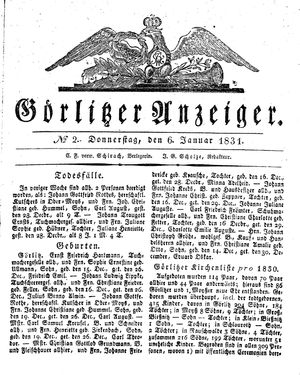 Görlitzer Anzeiger vom 06.01.1831