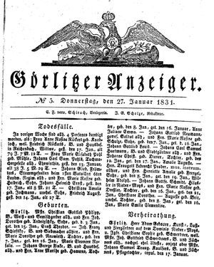 Görlitzer Anzeiger on Jan 27, 1831