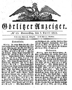 Görlitzer Anzeiger vom 07.04.1831