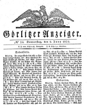 Görlitzer Anzeiger vom 09.06.1831