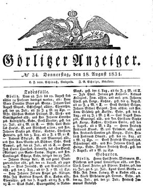 Görlitzer Anzeiger vom 18.08.1831