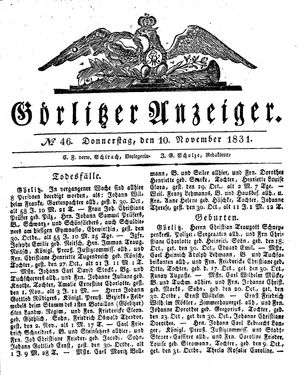 Görlitzer Anzeiger vom 10.11.1831