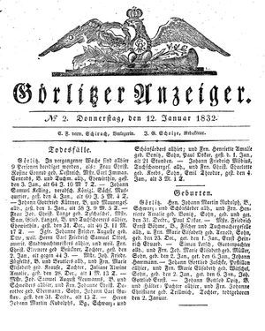 Görlitzer Anzeiger vom 12.01.1832