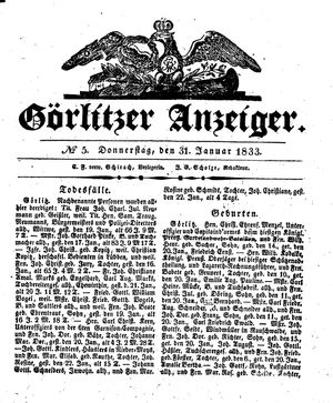 Görlitzer Anzeiger vom 31.01.1833