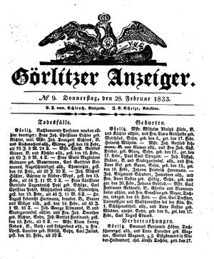 Görlitzer Anzeiger vom 28.02.1833