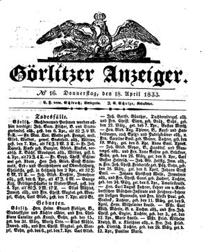 Görlitzer Anzeiger vom 18.04.1833