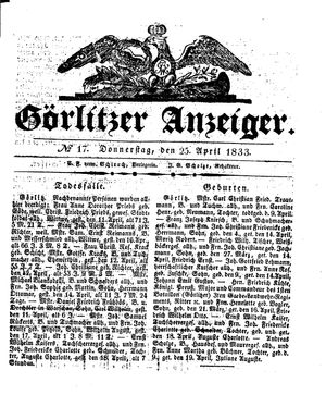 Görlitzer Anzeiger vom 25.04.1833