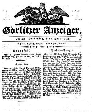 Görlitzer Anzeiger vom 06.06.1833