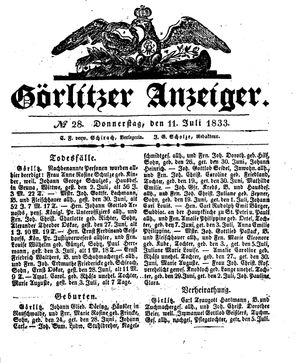 Görlitzer Anzeiger on Jul 11, 1833