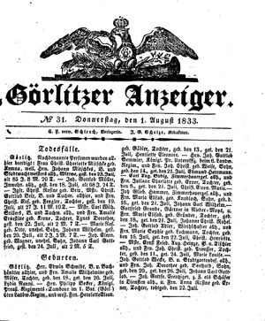 Görlitzer Anzeiger vom 01.08.1833