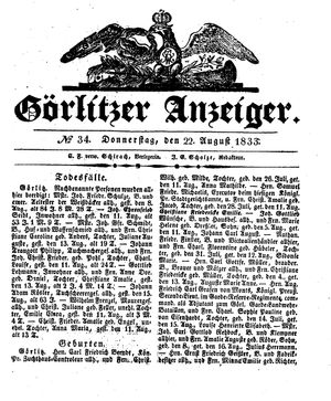 Görlitzer Anzeiger vom 22.08.1833