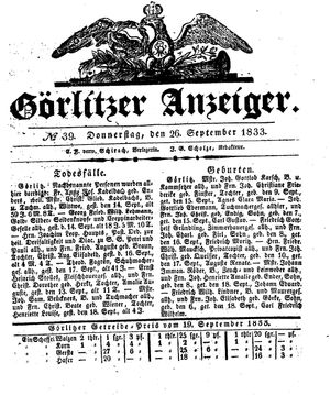 Görlitzer Anzeiger vom 26.09.1833