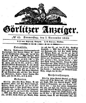 Görlitzer Anzeiger vom 07.11.1833