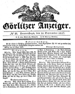 Görlitzer Anzeiger on Sep 14, 1837