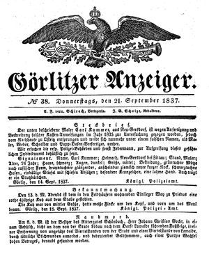 Görlitzer Anzeiger vom 21.09.1837