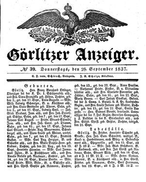 Görlitzer Anzeiger vom 28.09.1837