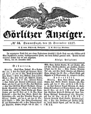 Görlitzer Anzeiger vom 28.12.1837